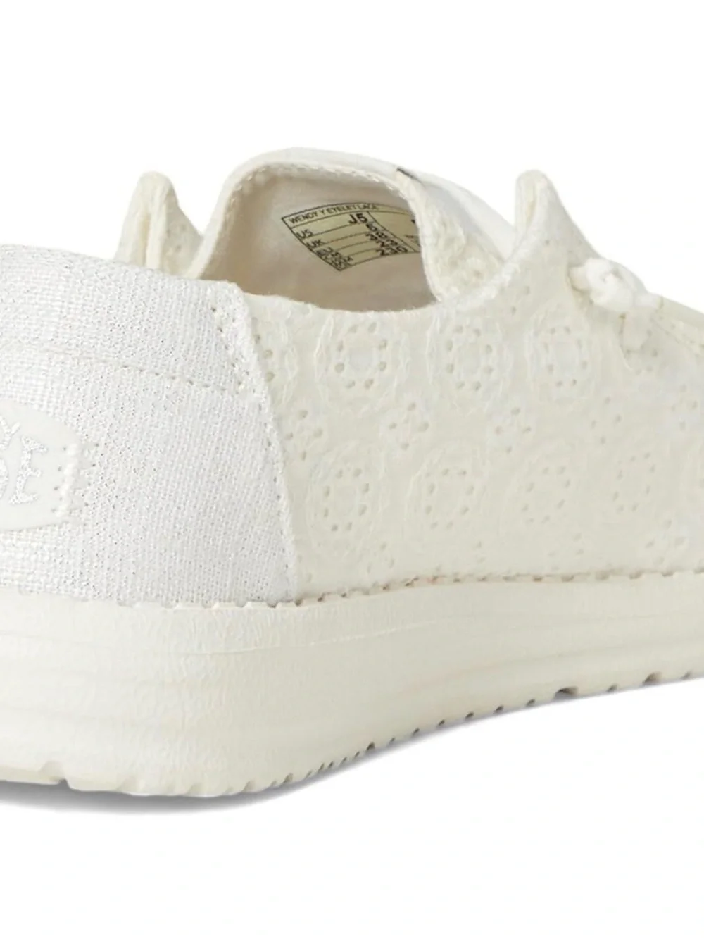 HEYDUDE Kids Wendy Eyelet Lace White Slip On Shoes Size 1 NEW